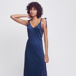 SILK LAUNDRY | Silk Slip Tie-Shoulder Dress